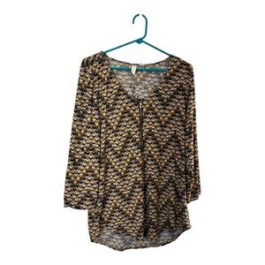 Tacera Women's Chevron Print Blouse 1X - Zipper Detail, Multicolor